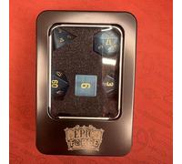 Epic Forge -Dados de Piedras semipreciosas - Lote de 7 Dados con Caja metálica - Ojos de Gato - Azul