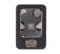 Epic Forge-Juego de 7 Dados de Metal 16 mm (Caja metálica) - Plata martillada