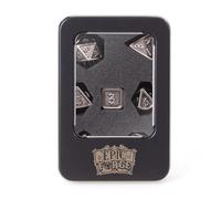 Epic Forge - Juego de 7 Dados de Metal de 14 mm (Caja de Metal) - Plata esmaltada