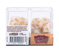 Epic Forge Juego de 7 Dados Multiformato en Caja - Blanco Perlado y Dorado