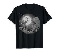 Epic Knight Fighting Dragon - Arte detallado Grabado a la luz de la Luna Camiseta