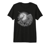 Epic Knight Fighting Dragon - Arte detallado Grabado a la luz de la Luna Camiseta Premium