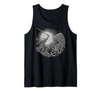 Epic Knight Fighting Dragon - Arte detallado Grabado a la luz de la Luna Camiseta sin Mangas