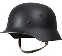 Epic Militaria Casco de acero negro M35 del ejército alemán de la Segunda Guerra Mundial con forro de cuero y correa para la barbilla (grande (58/59 cm)