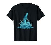 Epic Muskie Fish Saltando Fuera De Las Olas Salvajes Camiseta