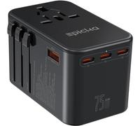 EPICKA Adaptador de Viaje Universal, GAN 75W Adaptador de Enchufe Internacional con 3 USB-C PD de Carga rápida y 2 adaptadores de Carga rápida USB-A Cargador de Pared Todo en uno para EE. UU., UE,