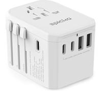 EPICKA Adaptador Enchufe Universal, Adaptador Universal Enchufe Viaje, Adaptador de Viaje con 3 USB-C y 2 USB-A, Cargador Universal Internacional para USA UK Japón, Irland, Austuralia, Blanco