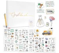 ePicsoa 100 páginas libro de visitas para boda, pegatinas para boda, libro de visitas de boda, álbum de recuerdos de boda, blanco libro de visitas con 266 pegatinas para boda en alemán e inglés, 19 x