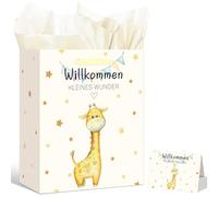 ePicsoa 2 bolsas de regalo, 25 x 21 x 10 cm, bolsas de regalo para nacimiento con 6 papel de seda y 2 tarjetas, bienvenido al mundo para niños y niñas, baby shower, bolsas de papel con asa