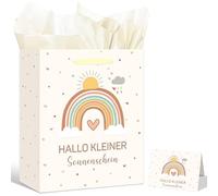 ePicsoa 2 bolsas de regalo, 25 x 21 x 10 cm, bolsas de regalo para nacimiento con 6 papel de seda y 2 tarjetas, bienvenido al mundo para niños y niñas, baby shower, bolsas de papel con asa