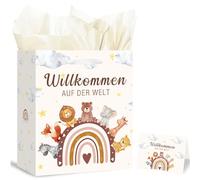 ePicsoa Bolsas de regalo, 25 x 21 x 10 cm, regalos para nacimiento, bolsa de regalo con 3 papel de seda y 1 tarjeta, bienvenido al mundo para niños y niñas, baby shower, bolsas de papel con asa