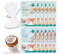 Epielle Máscaras de reparación intensiva para manos y pies, 6 guantes y 6 calcetines para manos secas, secas y agrietadas del talón a los pies, máscaras de spa con aceite de coco + extracto de leche,