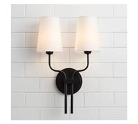 EPIFANIA Lámpara de Pared de Metal Negro Antiguo Americano, 2 Cabezales, Pantalla de Lino Blanco, Pasillo, baño, Dormitorio, Pared Interior, luz de Pared del Hotel,lámparas