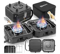Epifit Hornillo de camping con 2 quemadores plegable con parrilla, hornillo de gas para camping 2 x 2,3 kW con encendido piezoeléctrico, butano y propano para exteriores, cocina de gas plegable para