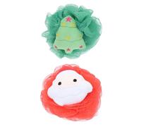 EPIGEIST 2 Piezas Pelotas de Baño Exfoliantes Confortables Diseño Navideño para Familia Flores de Baño Colores Rojo y Verde Herramientas de Lavado Corporal Suaves y Espumosas