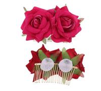 EPIGEIST 2piezas Peines De Flores Para Novia Accesorios De Pelo Elegantes Para Boda Horquillas De Rosas Rojas y Magentas Tocados Para Eventos Especiales y Fiestas