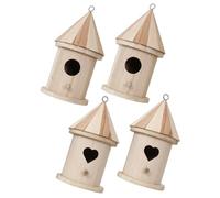 EPIGEIST 4 Piezas Casitas para Pájaros de Madera sin Pintar Caja de Anidación con Base Estable para Exterior Interior Decoración Natural para Balcón y Jardín Kit DIY Educativo