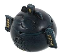 EPIGEIST Cenicero de Cerámica Maneki Neko con Tapa Antirráfagas, Tamaño Pequeño, Color Azul, Cenicero Portátil Vintage para Decoración del Hogar y Oficina, Accesorio Decorativo Feng Shui