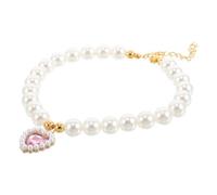 EPIGEIST Collar para Mascotas Ajustable M 25-30 CM con Perlas y Colgante Corazón Rosa Collar para Perros y Gatos Pequeños Accesorio Decorativo para Fiestas y Paseos