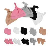 EPIGEIST Conjunto de 5 Piezas para Recién Nacido 0-6 Meses Gorro Manoplas y Calcetines de Algodón Colores y Diseño Antiarañazos para Ñiño
