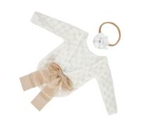 EPIGEIST Conjunto para Fotografía Recién Nacido 2 Piezas Mono Triangular de Encaje Lazo y Diadema para Niña Ropa para Sesión de Fotos de Ñiño Accesorios para Recién Nacidos