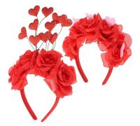 EPIGEIST Diademas de Flores Rojas Corazón para Adultos Set 2 Piezas para San Valentín Accesorios Cabello Decoración para Fiesta y Obsequio Romántico