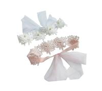 EPIGEIST Diademas para Bebés de Encaje Flores y Perlas Ajustables, 2 Piezas, y Rosa, Accesorios para Bautizo y Fiesta, Banda Elástica para Recién Nacido, Obsequio para Niña