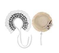 EPIGEIST Disfraz para Mascotas de Ganso de Verano, Conjunto 2 Piezas con Sombrero de Paja Doble Capa Negro y Pañuelo Estilo Babero, Accesorios Ligeros y Ajustables para Perros y Gatos,