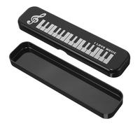 EPIGEIST Estuche para Lápices Pequeño de Plástico Negro, Caja de Papelería Vacía Diseño de Teclado de Piano y Clave de Sol, Portalápices Multifuncional para Oficina y Material Escolar