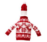 EPIGEIST Juego de Funda Navideña para Botella de Vino Suéter y Gorro Tejidos, Poliéster Rojo Diseño de Reno, Decoración Festiva para Botellas Pequeñas, Reutilizable para Fiestas