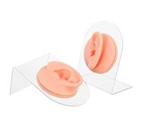 EPIGEIST Modelo de Orejas Protésicas Humanas de Silicona Flexible Juego 2 Piezas Izquierda y Derecha con Soporte Acrílico para Práctica de Perforación y Exhibición de Aretes Accesorio