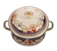EPIGEIST Olla Esmaltada Vintage de 22 CM con Dos Asas Fondo Plano y Diseño Floral Retro Resistente al Desgaste para Cocinar Sopas y Guisos Hogar y Camping