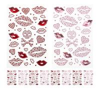 EPIGEIST Pegatinas Autoadhesivas para Labios Gemas de Imitación 10 Piezas, Tatuajes Temporales de San Valentín en Forma de Corazón, Colores Rojo Fuego y Rosa, para Maquillaje y
