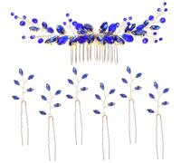 EPIGEIST Peinetas Laterales Azul Real con Cristales Accesorios de Boda para Mujer Horquillas Decorativas U Shaped para Peinados Nupciales Fiesta
