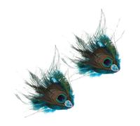 EPIGEIST Pinzas Pelo de Pavo Real Verde para Mujer, Estilo Retro Étnico, Decoradas con Plumas Coloridas, Nylon y Metal, para Fiestas y Actuaciones, Pack de 2