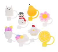 EPIGEIST Tapones para Pajitas Reutilizables de Silicona 8 MM 8 Piezas Diseños Decorativos Pollito Nube Alpaca Muñeco de Nieve Bufanda Roja Flor Blanca Limón Cactus Piña