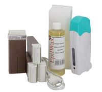 Epilwax Completa Kit Depilazione con Cera de chocolate - Incluye 4 Cartuchos de Cera Roll On Recambiables, Calentador De Cera Roll On, 100 Tiras y Aceite de Depilación