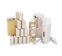 EpilWax Royal Kit Depilatorio Completo con: Calentador de Cera Profesional-12 Roll-On de Cera 100 ml Vanilla -100 Tiras Depilatorias-250 ml de Aceite para después depilación (Royal Vanilla Series 12)