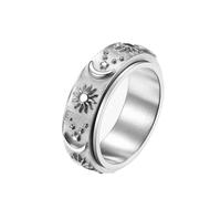 Epinki 8MM Anillos Antiestres, Anillo Giratorio Estrella Luna Sol Plata Anillo Antiestres para Hombre de Acero Inoxidable Talla 30