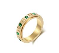 Epinki Anillo Acero Inoxidable Mujer 6mm, Giratorio con Circonita Verde Rectangular Oro Anillo Antiestres Ansiedad Tamaño 9