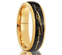 Epinki Anillo Compromiso de Tungsteno para Hombre 6mm, Diseño de Cielo Estrellado Oro Negro Anillos de Matrimonio Talla 30