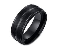 Epinki Anillo de Compromiso Hombre, Anillo 8MM Ranura Pulido Negro Acero Inoxidable Anillos de Compromiso Boda Talla 17