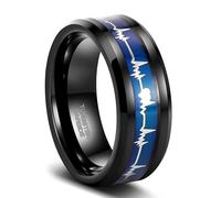 Epinki Anillo de Matrimonio de Tungsteno para Hombre 8mm, Latido del Corazón Negro Anillos Aniversario Boda Compromiso Joyas Talla 17