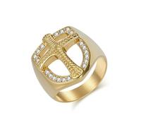 Epinki Anillo Matrimonio de Acero Inoxidable para Hombre 23mm, Escudo de la cruz Oro Anillo Boda Aniversario Compromiso Joyas Talla 14