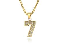 Epinki Colgante Hombre de Acero Inoxidable, Número 7 Circonita de Hip Hop Oro Collar con Cadena Joyas 60 CM
