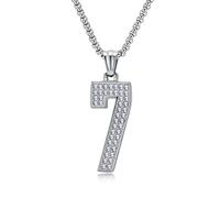 Epinki Collares Acero Inoxidable para Hombre, Número 7 de Hip Hop con Circonita Blanca Plata Collar Colgante con Cadena Joyas 60 CM