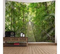 Epinki Tapiz de Pared para Dormitorio Patrón de Puente Colgante de Árbol, 150x150 cm, Verde, Poliéster, Decoracion Tapices