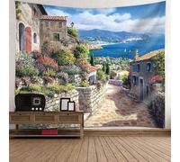 Epinki Tapiz Salón Paisaje de Calles de Ciudades Europeas, 150 x 150 cm, Multicolor, Poliéster, Tapices de Pared Grandes
