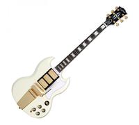 Epiphone Inspirado en Gibson Custom 1963 Les Paul SG Maestro, blanco clásico con funda rígida