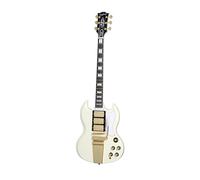 Epiphone Inspirado en Gibson Custom 1963 Les Paul SG Maestro, blanco clásico con funda rígida